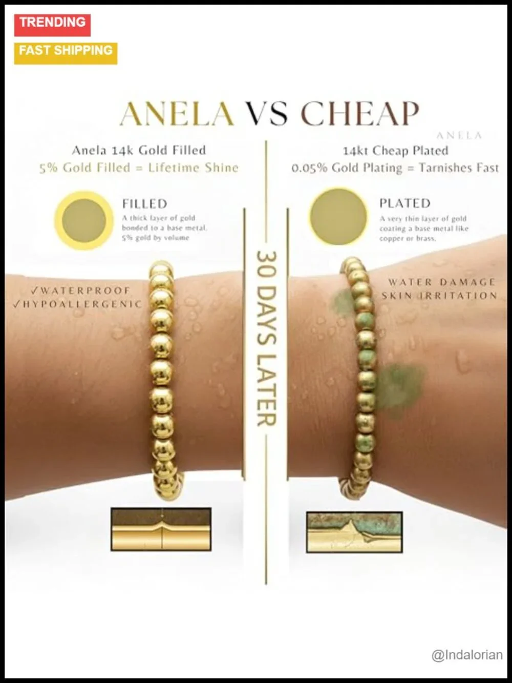 14k Gold Filled 5mm Beaded Stretch Bracelet for Women Stackable Handmade